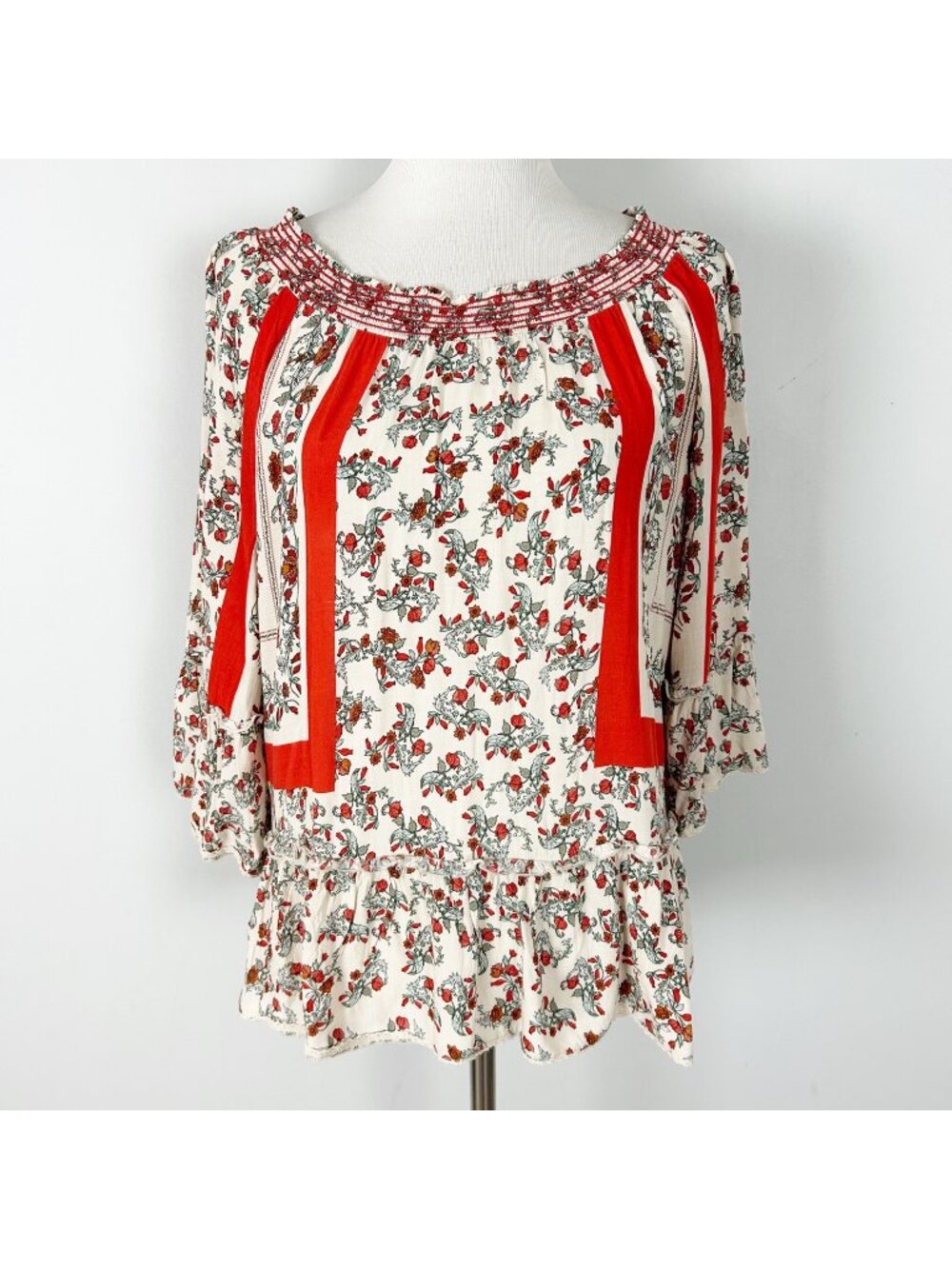 Y2K Boho Cottagecore Floral Smocked Neck Top Feminine Size Large Women's